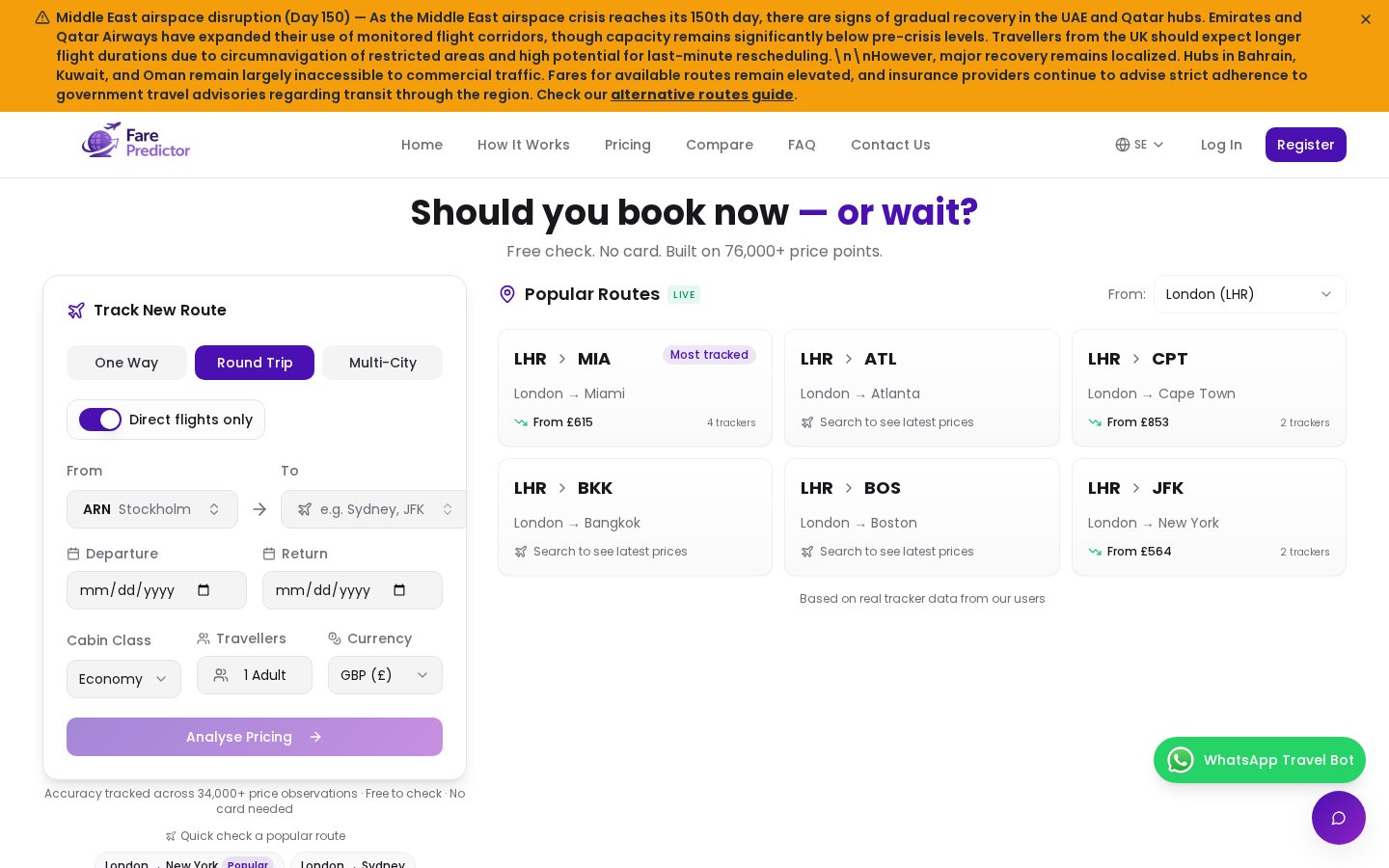 FarePredictor website screenshot