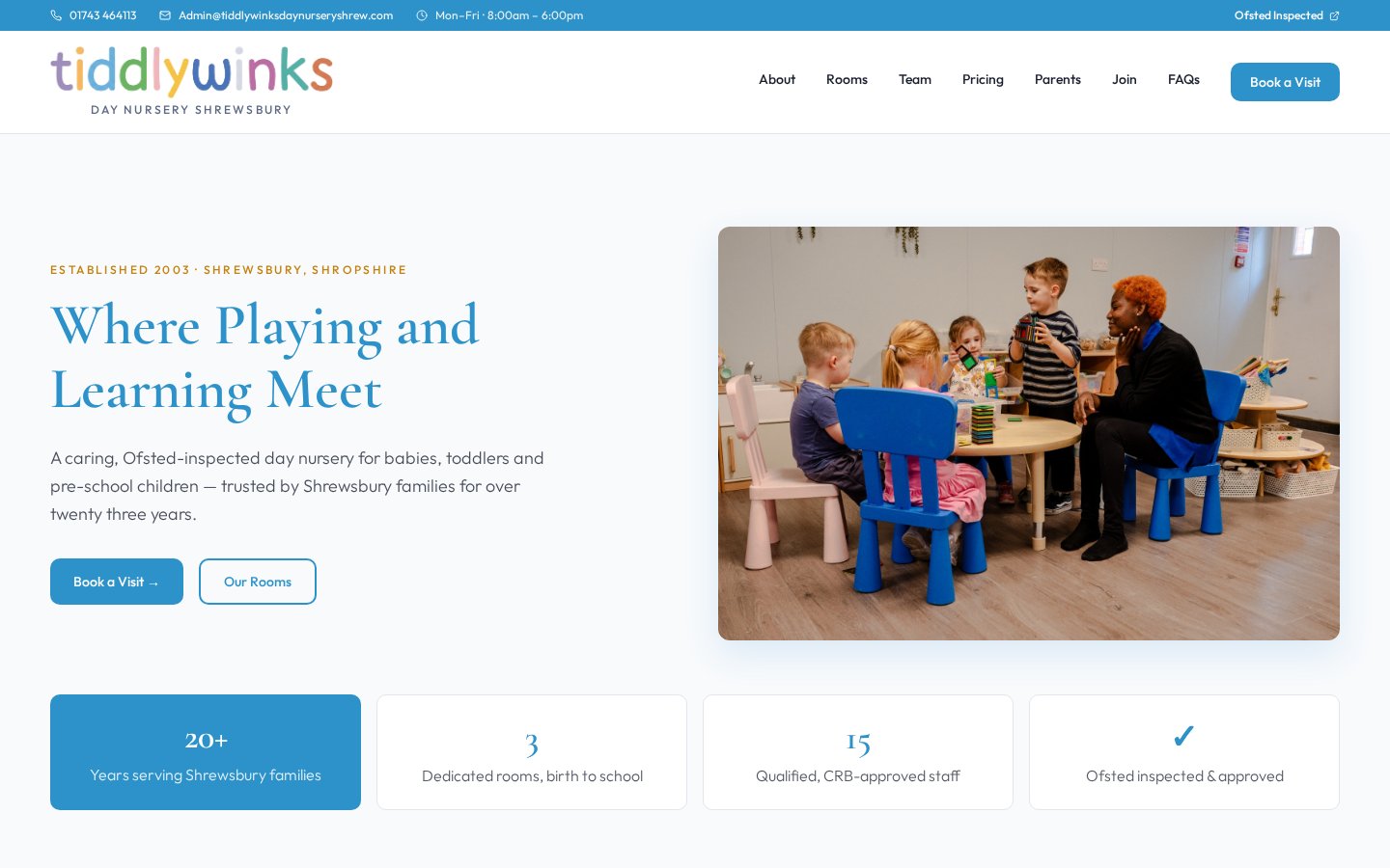 Tiddlywinks Day Nursery website screenshot